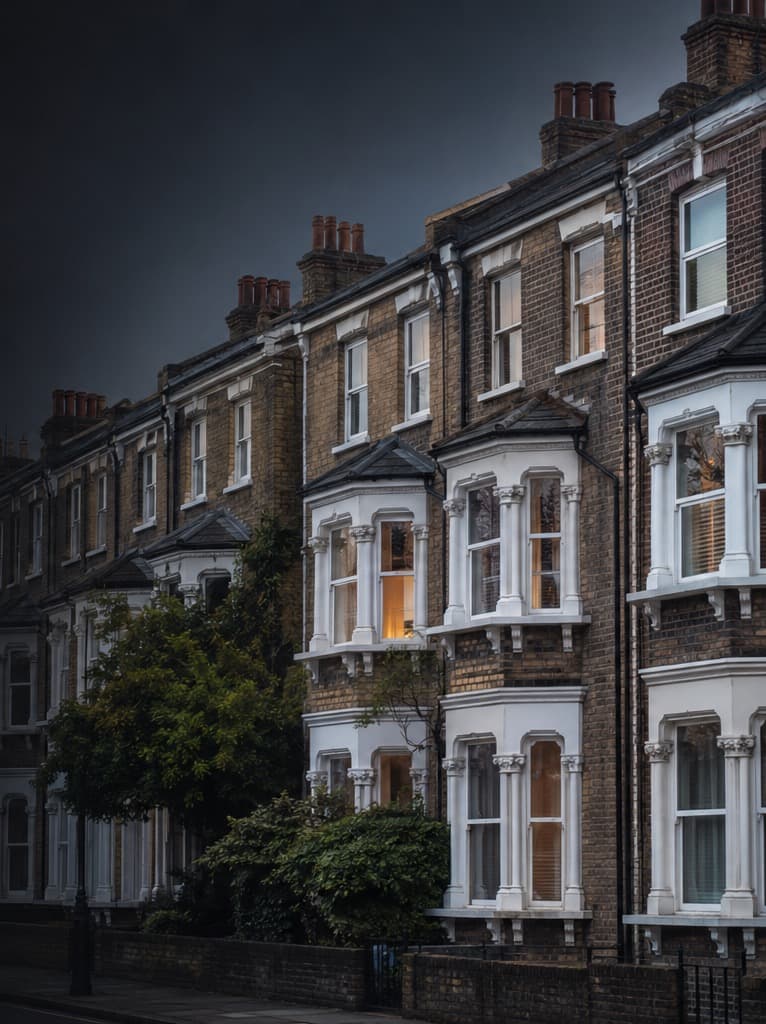 Period terraced houses at dusk across London and the South East